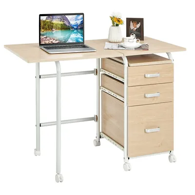 Folding Computer Laptop Desk Wheeled Home Office Furniture W/3 Drawers