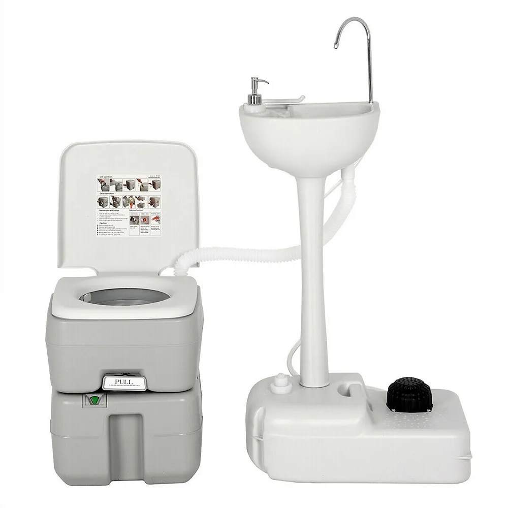 Costway 5.3 Gallon Portable Travel Toilet Outdoor Camping Toilet w/ Piston  Pump Flush