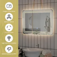 Rectangle Bathroom Led Mirror Wall Mounted 3-color Dimmable Touch Switch Makeup