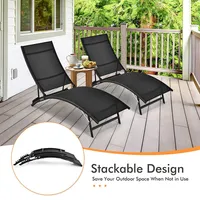 2 Pcs Patio Folding Chaise Lounge Chair Recliner Adjustable Stackable Deck Black