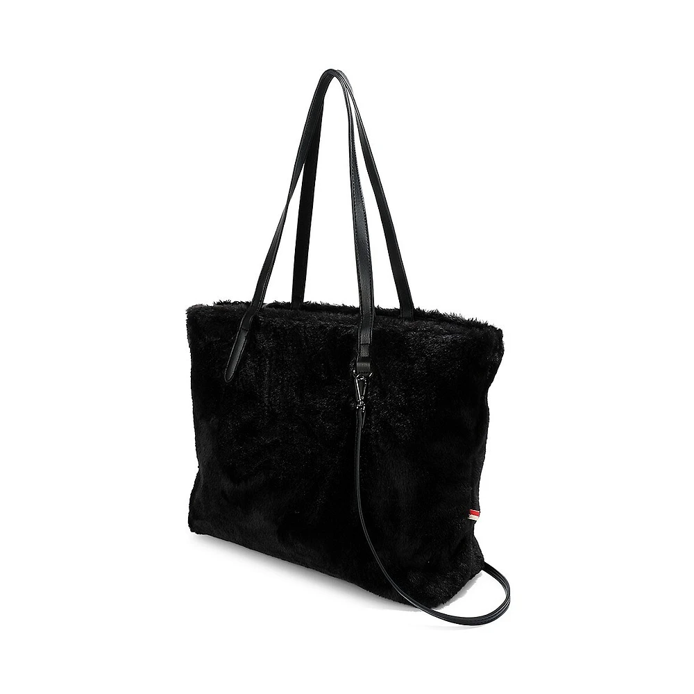 Fourre-tout réversible en similifourrure et en cuir végane Gem avec pochette