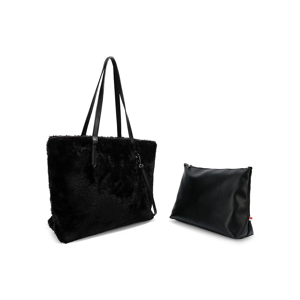 Fourre-tout réversible en similifourrure et en cuir végane Gem avec pochette