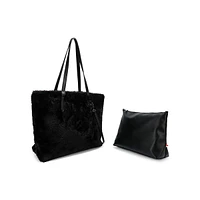 Fourre-tout réversible en similifourrure et en cuir végane Gem avec pochette