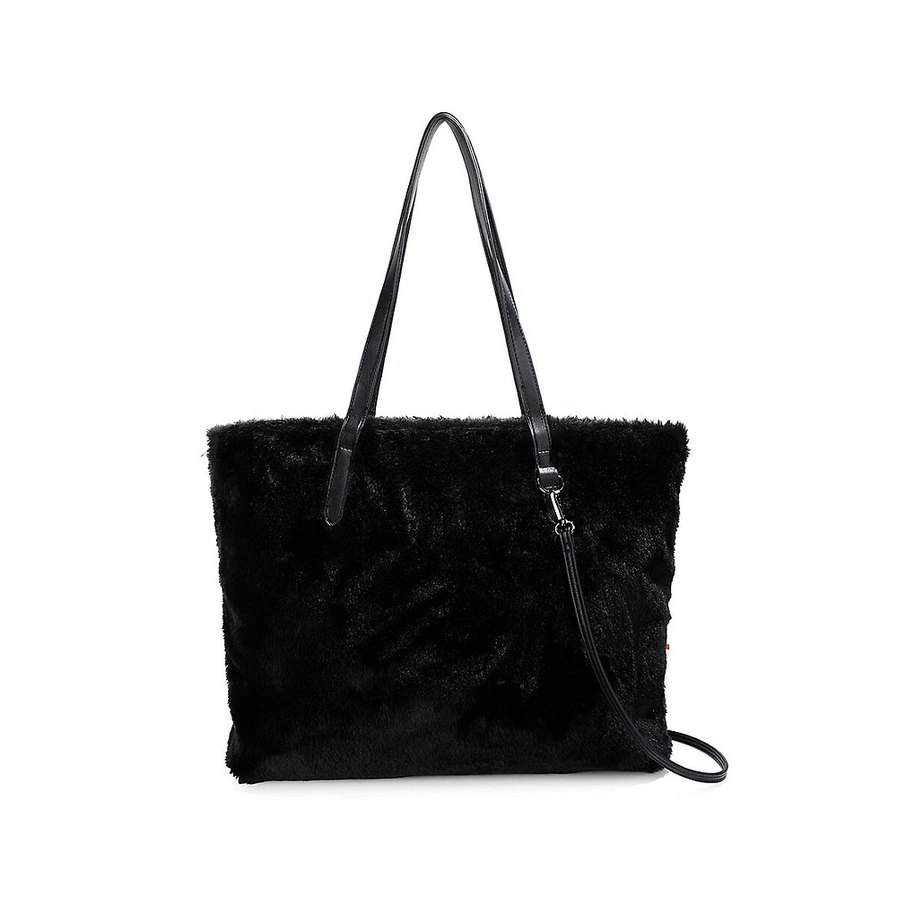 Fourre-tout réversible en similifourrure et en cuir végane Gem avec pochette