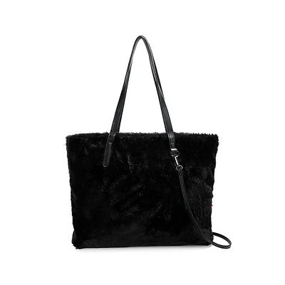 Fourre-tout réversible en similifourrure et en cuir végane Gem avec pochette