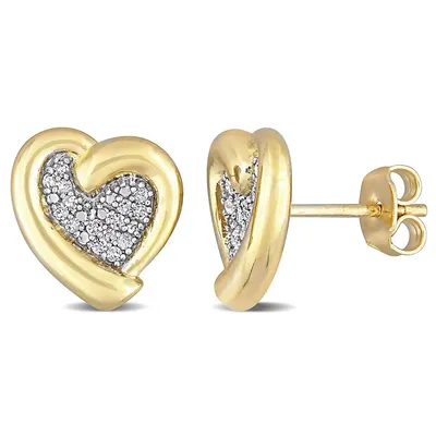 1/6 Ct Tw Diamond Heart Stud Earrings In Yellow Plated Sterling Silver