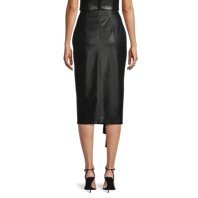 Textured Faux-Leather Pencil Midi Skirt