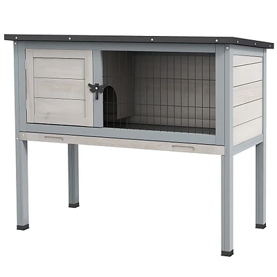 Wooden Rabbit Hutch With Openable Asphalt Roof, Tray, Grey