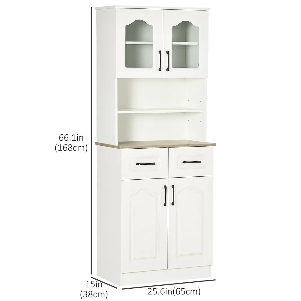66" Kitchen Pantry, Buffet With Hutch Adjustable Shelves