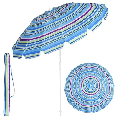 8 Ft Beach Umbrella Outdoor Tilt Sunshade Sand Anchor W/carry Bag