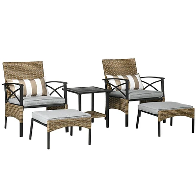5pc Rattan Garden Furniture Set W/chair, Footstool And Table