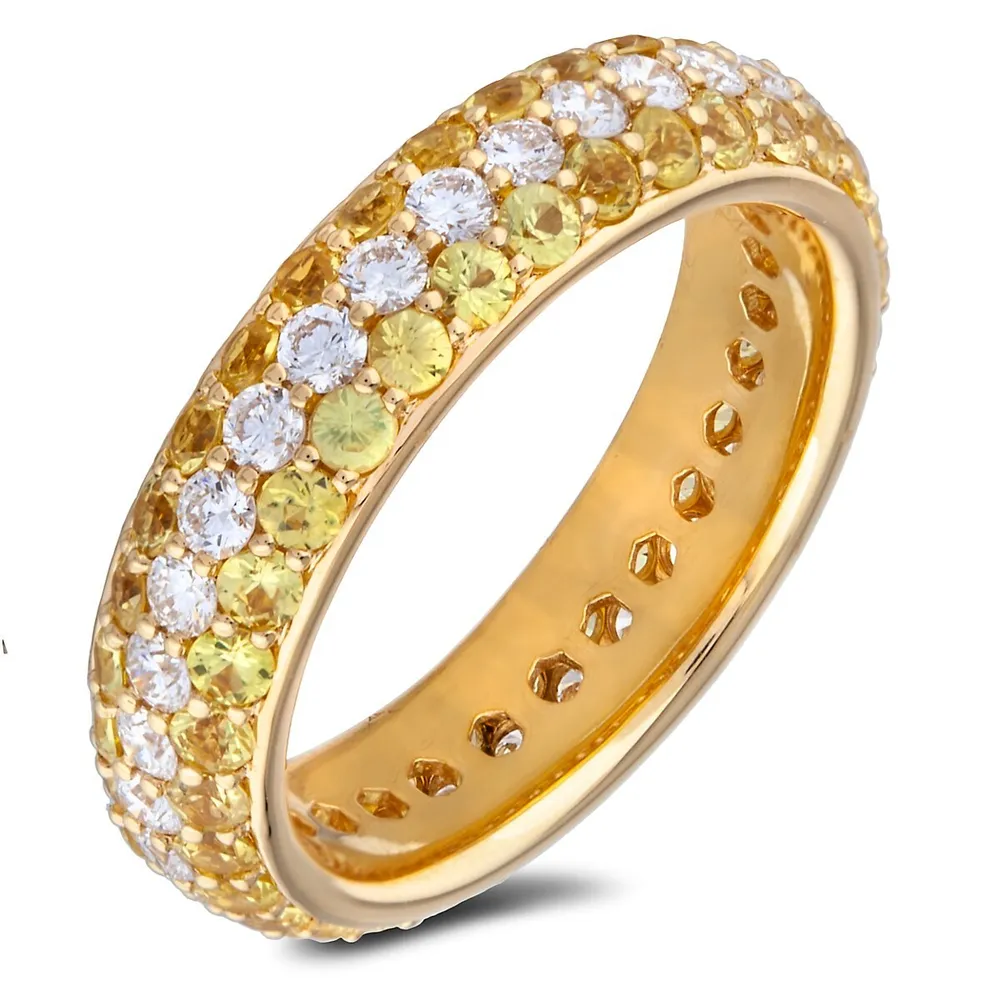 18k Yellow Gold 2.11 Cttw Yellow Sapphire & 0.90 Cttw Diamond Eternity Anniversary Ring