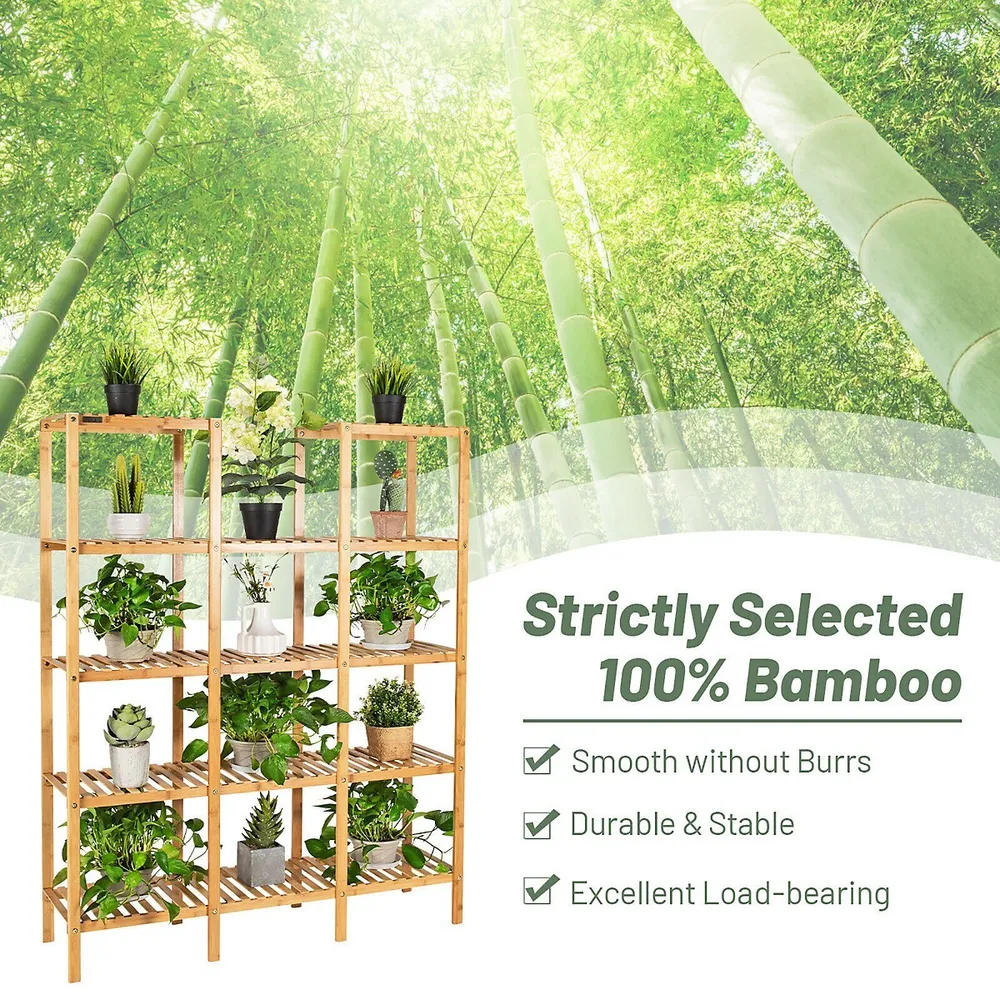 Costway Bamboo 9-Tier Plant Stand Utility Shelf Free Standing