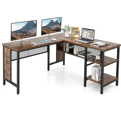 Industrial L-shaped Corner Computer Desk Office Workstation W/ Storage Shelves