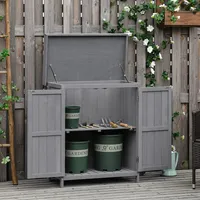 Wood Garden Tool Storage Shed With Hinged Roof, Dark Grey