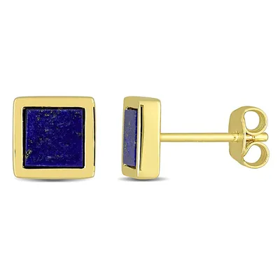 1 Ct Tgw Lapis Square Stud Earrings In Yellow Plated Sterling Silver
