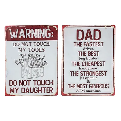 Embossed Metal Sign Dad/warning Asstd - Set Of 2