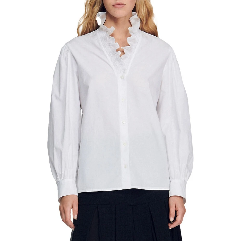 Lisandra Ruffled-Collar Organic Cotton Shirt