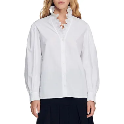 Lisandra Ruffled-Collar Organic Cotton Shirt