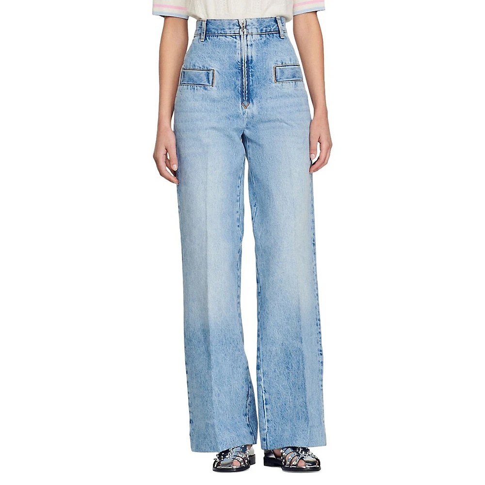 Oslo Zip-Front Wide-Leg Jeans