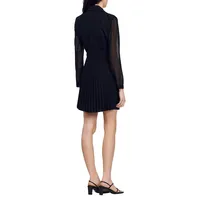 Lilela Sheer-Sleeve Pleated Dress