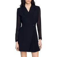 Lilela Sheer-Sleeve Pleated Dress