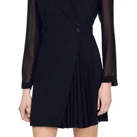 Lilela Sheer-Sleeve Pleated Dress