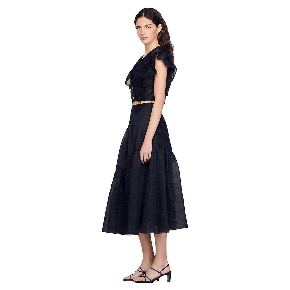 Christina Linen-Blend Midi Skirt