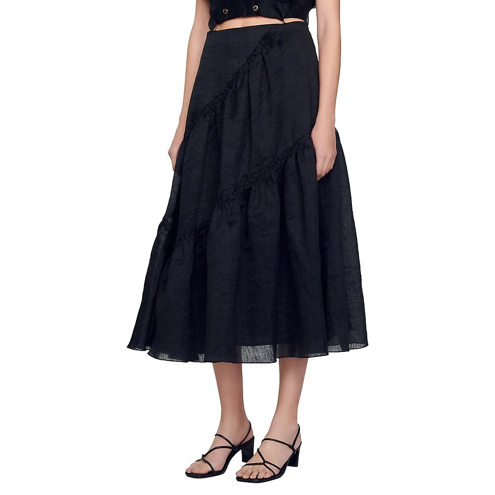 Christina Linen-Blend Midi Skirt