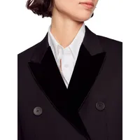 Valois Velvet-Collar Double-Breasted Blazer
