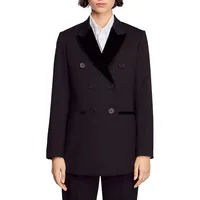 Valois Velvet-Collar Double-Breasted Blazer