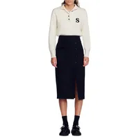 Tzara Button-Front Tweed Midi Skirt