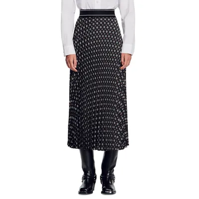 Tosca Star-Print Pleated Midi Skirt