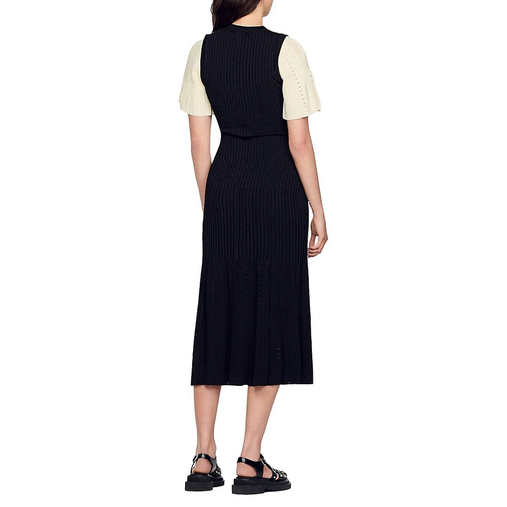 Menia Buttoned Pointelle Midi Dress