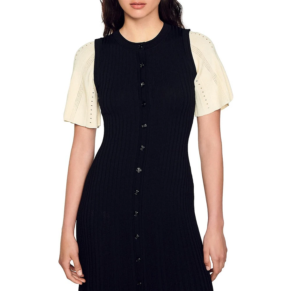 Menia Buttoned Pointelle Midi Dress