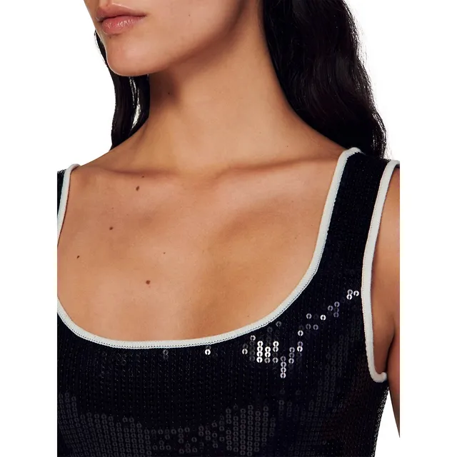 Sandro Minuit Allover Sequin Crpped Top