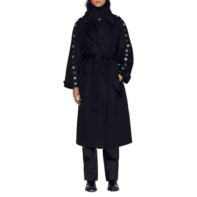 Daphny Grommeted Wool-Blend Trench Coat