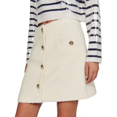 Segaly Buttoned Mini A-Line Knit Skirt