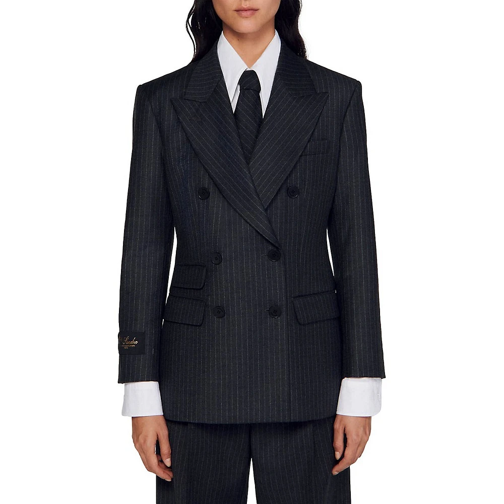 Kelia Pinstriped Double-Breasted Wool Blazer