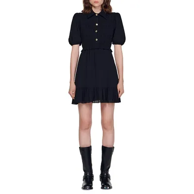 Tournelle Shirred Mini Shirt Dress