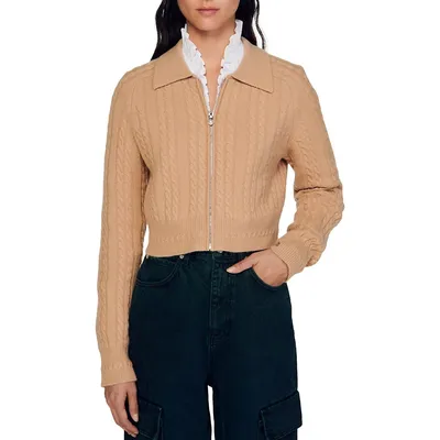 Cheryl Wool-Cashmere Cable-Knit Zip Cardigan