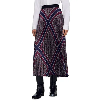 Loana Scarf-Print Midi Skirt