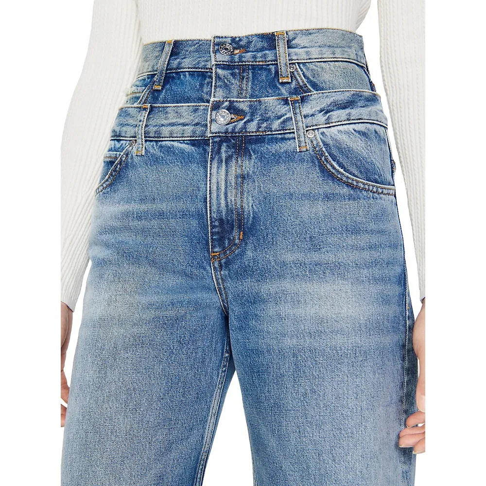 Womens SANDRO blue Double Waistband Boyfriend Jeans