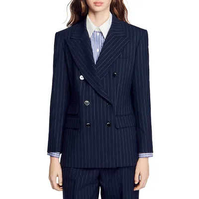 Gia Pinstriped Double-Breasted Blazer