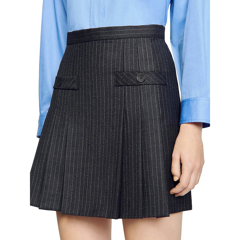 Omen Pinstripe Wool Skirt