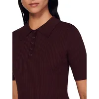 Mileva Ribbed Short-Sleeve Polo Sweater