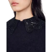 Ellena Embellished-Collar Cropped Sweater