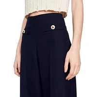 Alessi Wool-Blend Buttoned High-Waist Flare Pants