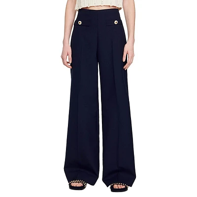 Alessi Wool-Blend Buttoned High-Waist Flare Pants