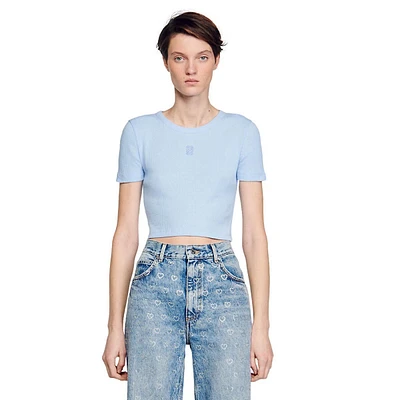 Bee Ribbed Cropped T-Shirt